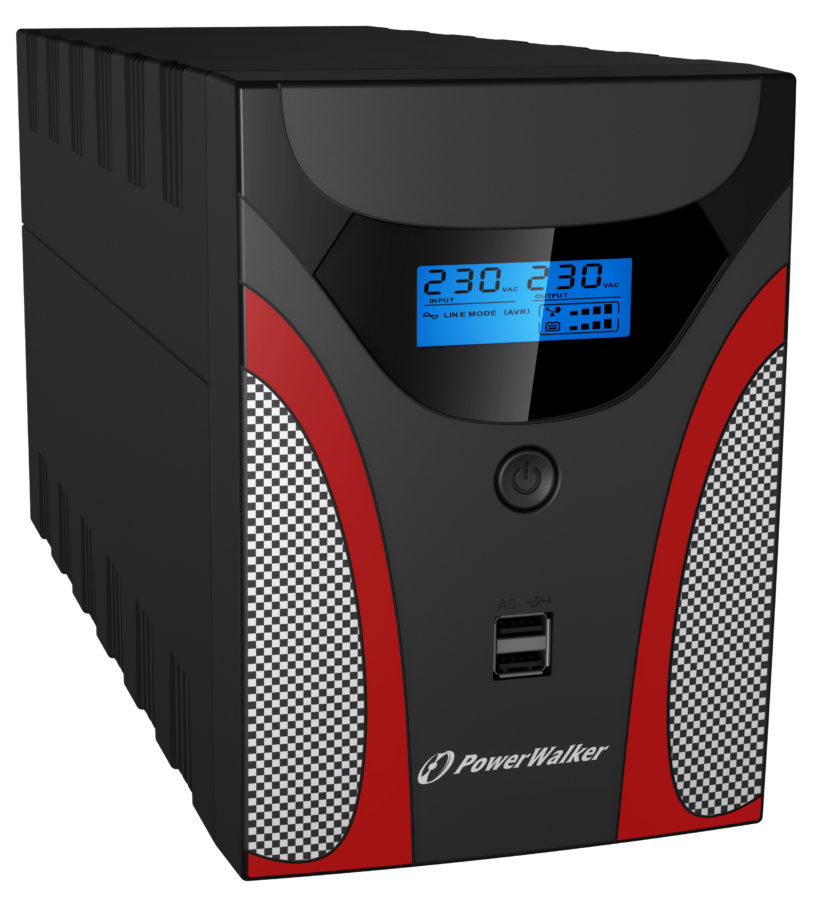 PowerWalker Vi 2200VA/1200W LCD IEC Fuente de alimentación ininterrumpida con estabilizador AVR, protección contra sobretensiones RJ-11, Soporte HID y Pantalla LCD